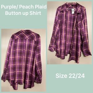 Torrid plaid twill button front shirt purple sz-3